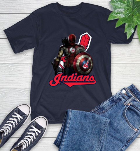 MLB Captain America Thor Spider Man Hawkeye Avengers Endgame Baseball Cleveland Indians T-Shirt 4