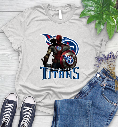 NFL Captain America Thor Spider Man Hawkeye Avengers Endgame Football Tennessee Titans Women's T-Shirt