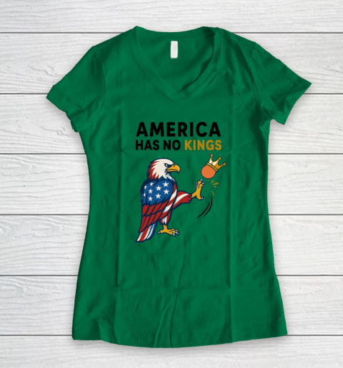 America Has No Kings Eagle Kick Orange Anti Trump Women's V-Neck T-Shirt 3