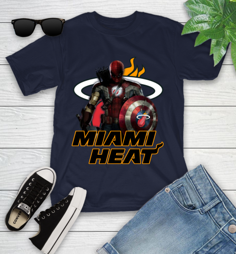 Miami Heat NBA Basketball Captain America Thor Spider Man Hawkeye Avengers Youth T-Shirt 3