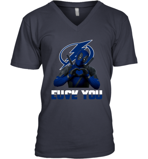 NHL Tampa Bay Lightning Deadpool Love You Fuck You Hockey Sports 6JmW7lUuCQO v neck unisex 8 95 151514 front navy