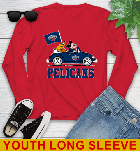 NBA Basketball New Orleans Pelicans Pluto Mickey Driving Disney Shirt Youth Long Sleeve 11