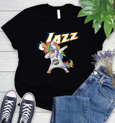 Utah Jazz NBA Basketball Funny Unicorn Dabbing Sports Women's T-Shirt 2