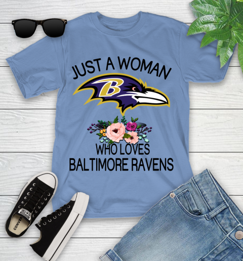 NFL Just A Woman Who Loves Baltimore Ravens Football Sports Youth T-Shirt 9