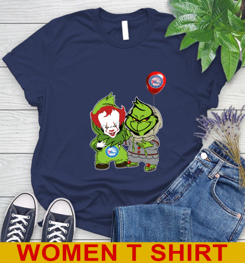 Philadelphia 76ers Baby Pennywise Grinch Christmas NBA Basketball Women's T-Shirt 12