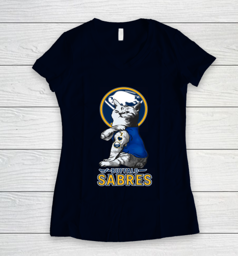 NHL My Cat Loves Buffalo Sabres Hockey Women's V-Neck T-Shirt 2