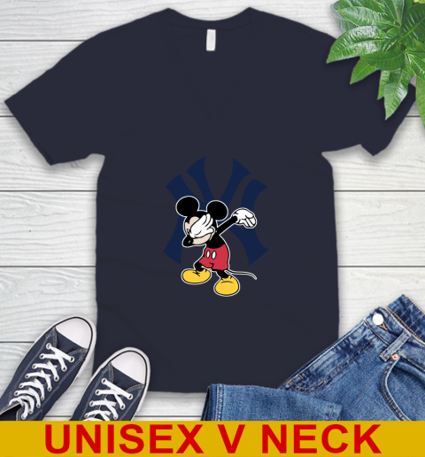 New York Yankees MLB Baseball Dabbing Mickey Disney Sports V-Neck T-Shirt 3