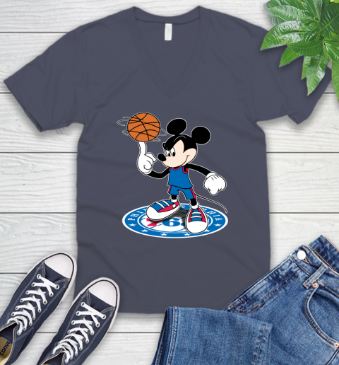 NBA Basketball Philadelphia 76ers Cheerful Mickey Disney Shirt V-Neck T-Shirt 8