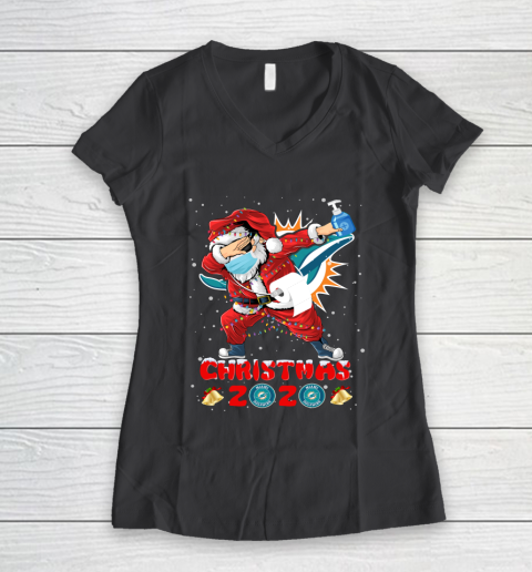 Miami Dolphins Funny Santa Claus Dabbing Christmas 2020 NFL Women's V-Neck T-Shirt 6