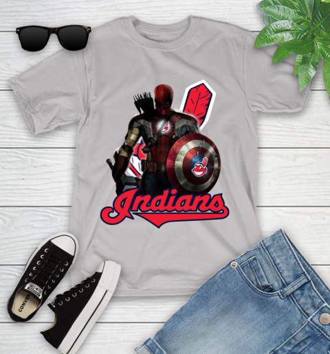 MLB Captain America Thor Spider Man Hawkeye Avengers Endgame Baseball Cleveland Indians Youth T-Shirt 12