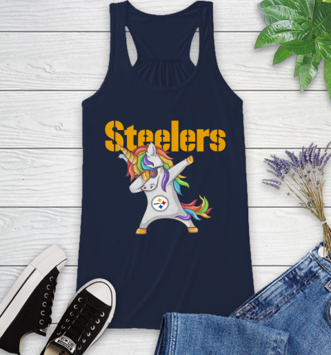 Pittsburgh Steelers NFL Football Funny Unicorn Dabbing Sports Racerback Tank 12