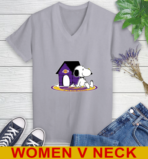 NBA Basketball Los Angeles Lakers Snoopy The Peanuts Movie Shirt Women's V-Neck T-Shirt 5
