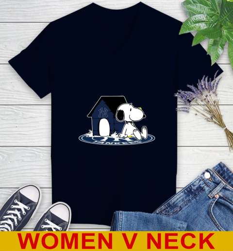 MLB Baseball New York Yankees Snoopy The Peanuts Movie Shirt Women's V-Neck T-Shirt 3