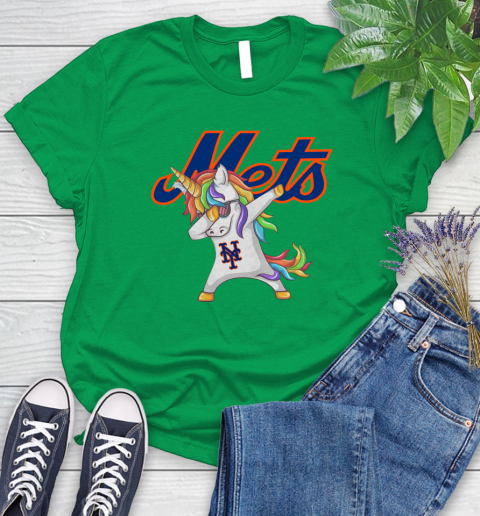New York Mets MLB Baseball Funny Unicorn Dabbing Sports Women's T-Shirt 6