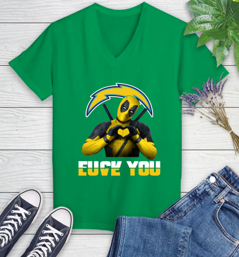NHL San Diego Chargers Deadpool Love You Fuck You Football Sports Women's V-Neck T-Shirt 5
