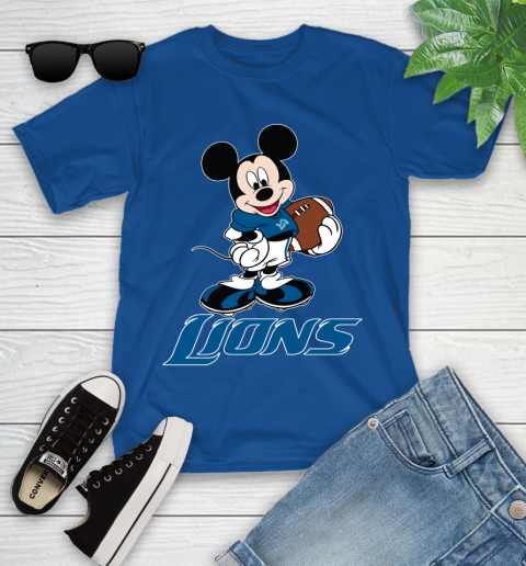 NFL Football Detroit Lions Cheerful Mickey Mouse Shirt Youth T-Shirt 9