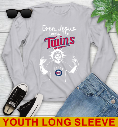 Minnesota Twins MLB Baseball Even Jesus Loves The Twins Shirt Youth Long Sleeve 5
