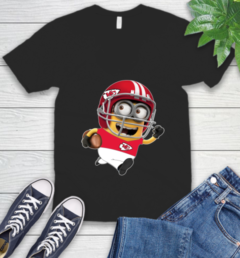 NFL Kansas City Chiefs Minions Disney Football Sports V-Neck T-Shirt 2