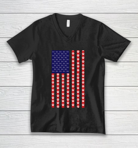 Baton Twirling Dog Lover American Flag V-Neck T-Shirt