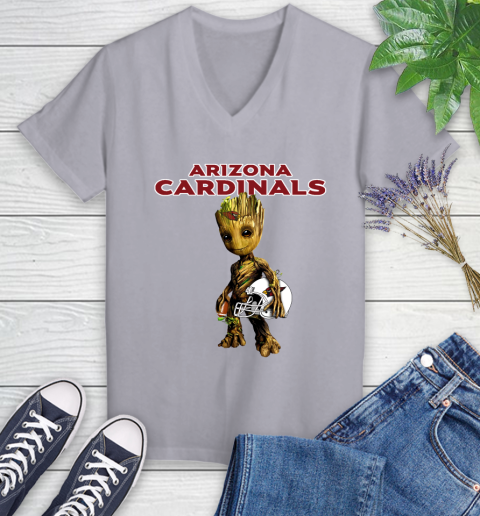 Arizona Cardinals NFL Football Groot Marvel Guardians Of The Galaxy Women's V-Neck T-Shirt 4