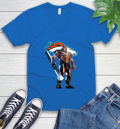 NFL Thanos Gauntlet Avengers Endgame Football Denver Broncos V-Neck T-Shirt 6