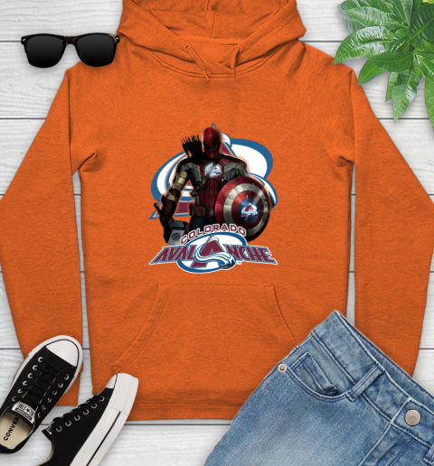 NHL Captain America Thor Spider Man Hawkeye Avengers Endgame Hockey Colorado Avalanche Youth Hoodie 5