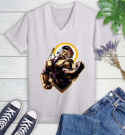 NFL Thanos Avengers Endgame Football Sports Washington Redskins Women's V-Neck T-Shirt
