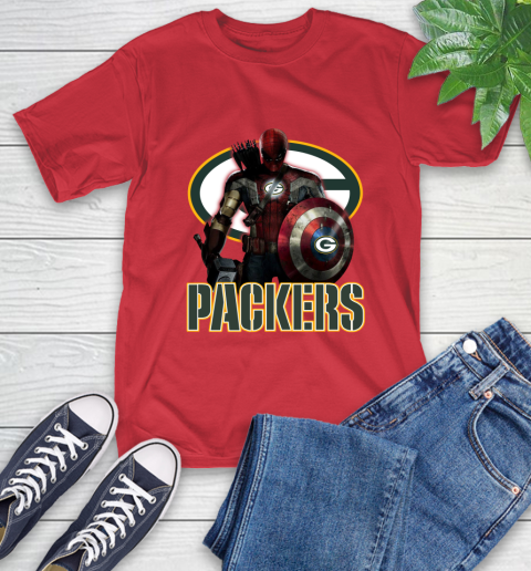NFL Captain America Thor Spider Man Hawkeye Avengers Endgame Football Green Bay Packers T-Shirt 10