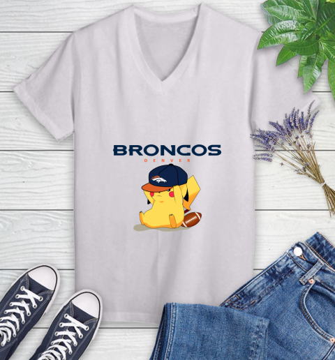 NFL Pikachu Football Sports Denver Broncos Women's V-Neck T-Shirt
