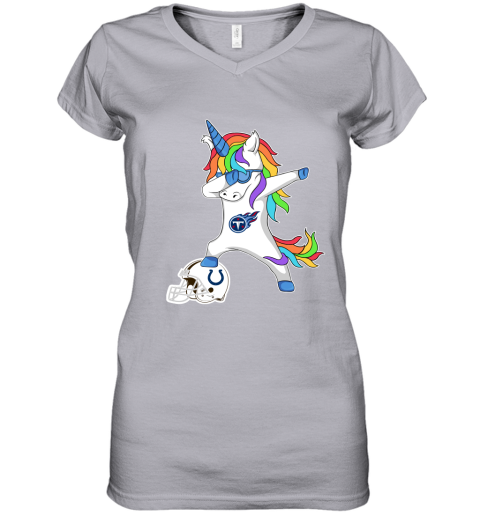 Football Dabbing Unicorn Steps On Helmet Tennessee Titans Women's V-Neck T-Shirt