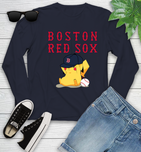 MLB Pikachu Baseball Sports Boston Red Sox Youth Long Sleeve 3