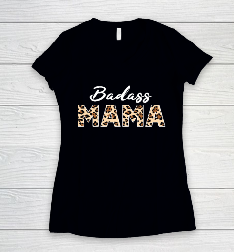 Mother's Day Gift Badass Mama Leopard Print Women's V-Neck T-Shirt
