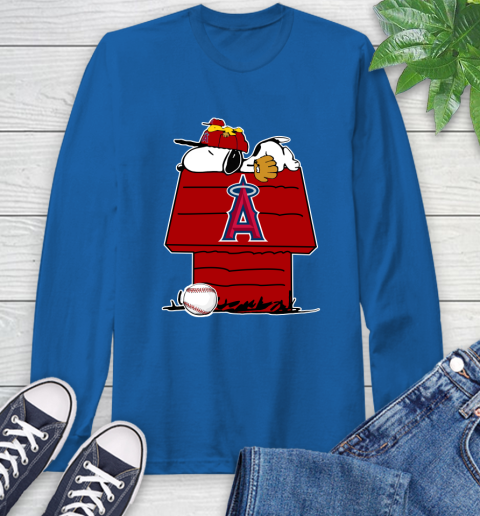 MLB Los Angeles Angels Snoopy Woodstock The Peanuts Movie Baseball T Shirt Long Sleeve T-Shirt 9