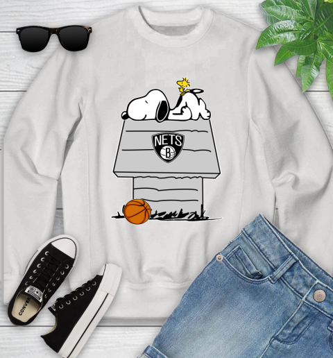 Brooklyn Nets NBA Basketball Snoopy Woodstock The Peanuts Movie Youth Sweatshirt
