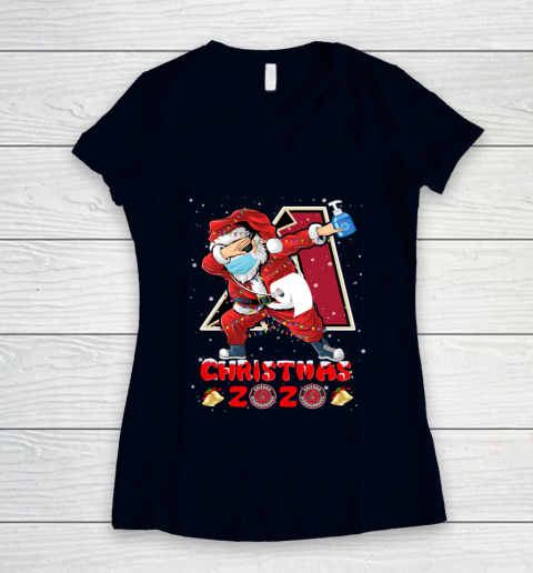 Arizona Diamondbacks Funny Santa Claus Dabbing Christmas 2020 MLB Women's V-Neck T-Shirt 2