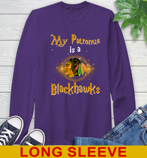 NHL Hockey Harry Potter My Patronus Is A Chicago Blackhawks Long Sleeve T-Shirt 5