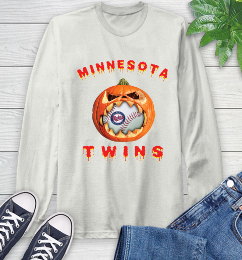 MLB Minnesota Twins Halloween Pumpkin Baseball Sports Long Sleeve T-Shirt 12