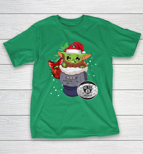 Brooklyn Nets Christmas Baby Yoda Star Wars Funny Happy NBA T-Shirt