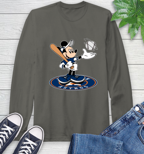 MLB Baseball Houston Astros Cheerful Mickey Disney Shirt Long Sleeve T-Shirt 9