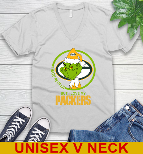 Green Bay Packers NFL Christmas Grinch I Hate People But I Love My Favorite Football Team V-Neck T-Shirt