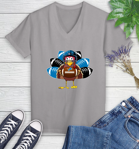 Detroit Lions Turkey Thanksgiving Day Women's V-Neck T-Shirt 4