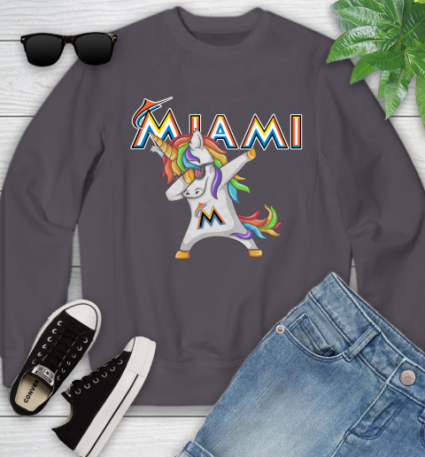 Miami Marlins MLB Baseball Funny Unicorn Dabbing Sports Youth Sweatshirt 6