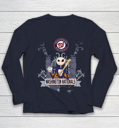 MLB Washington Nationals Baseball Jack Skellington Halloween Youth Long Sleeve 2