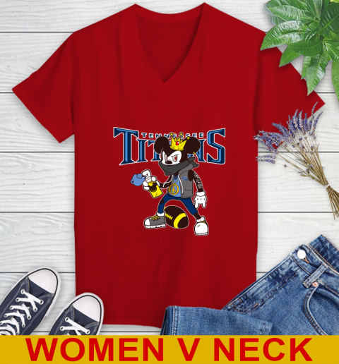 Tennessee Titans NFL Football Mickey Peace Sign Sports Women's V-Neck T-Shirt 12