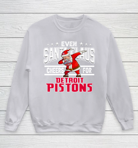 Detroit Pistons Even Santa Claus Cheers For Christmas NBA Youth Sweatshirt 3