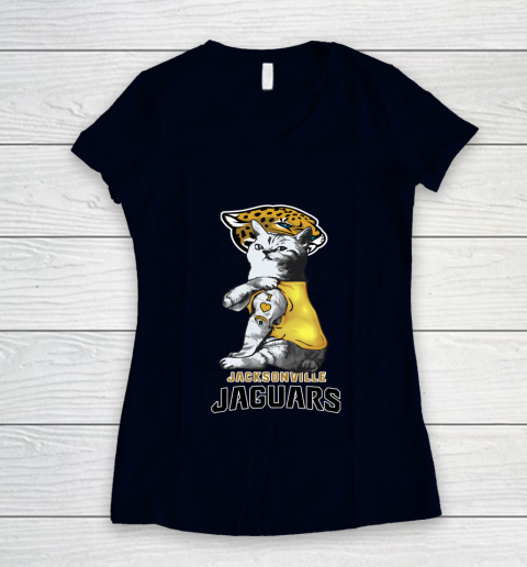 NFL Football My Cat Loves Jacksonville Jaguars Women's V-Neck T-Shirt 2
