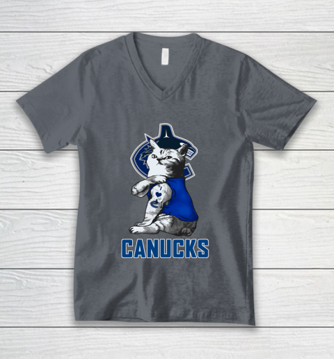 NHL My Cat Loves Vancouver Canucks Hockey V-Neck T-Shirt 4