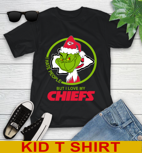 Kansas City Chiefs NFL Christmas Grinch I Hate People But I Love My Favorite Football Team Youth T-Shirt 2