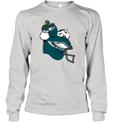 Snoopy And Woodstock Resting On Philadelphia Eagles Helmet Youth Long  Sleeve 