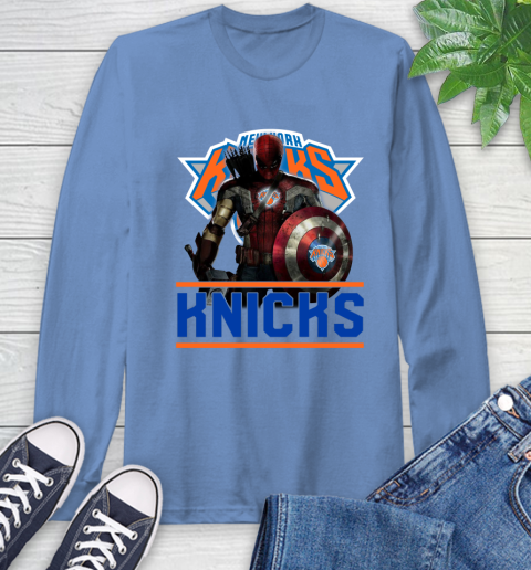 New York Knicks NBA Basketball Captain America Thor Spider Man Hawkeye Avengers Long Sleeve T-Shirt 11